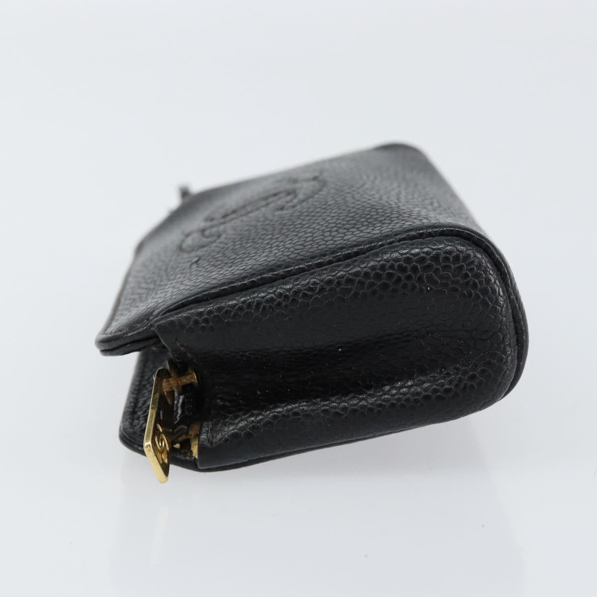 CHANEL Pouch Caviar Skin Black Gold CC Auth bs31451