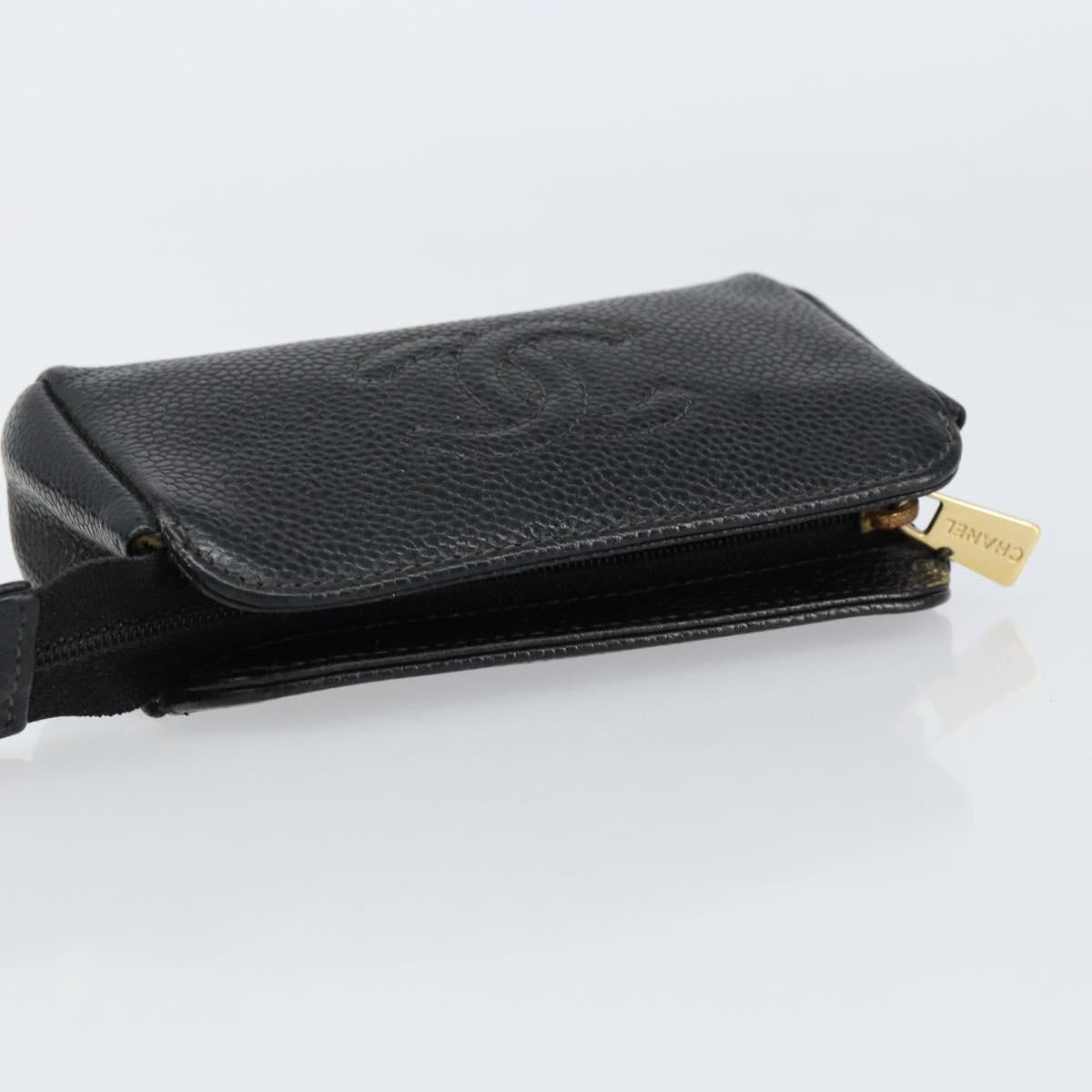 CHANEL Pouch Caviar Skin Black Gold CC Auth bs31451