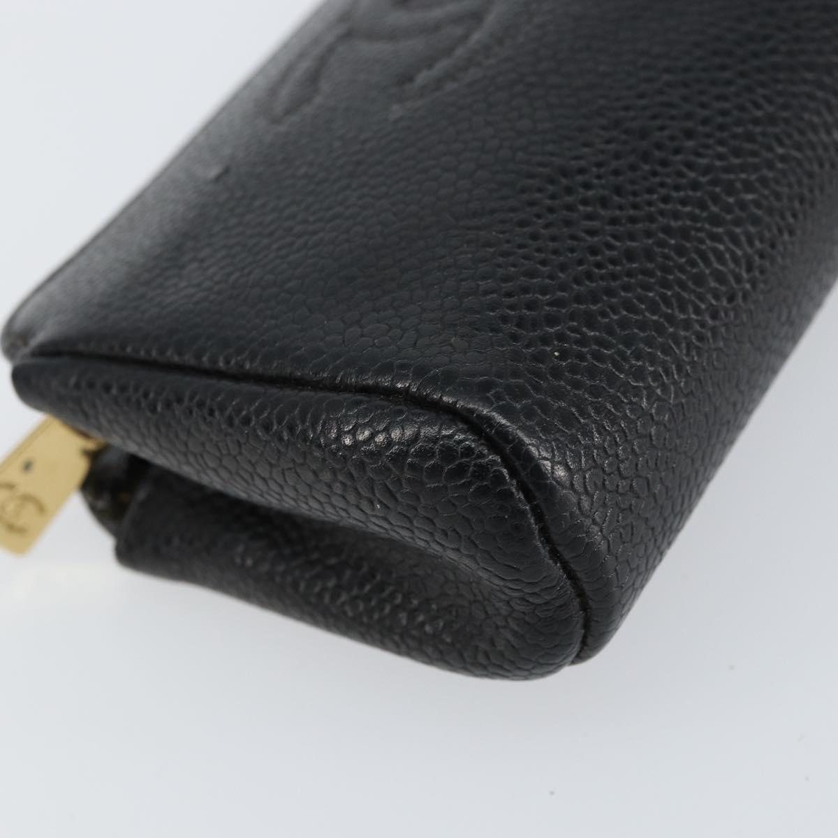 CHANEL Pouch Caviar Skin Black Gold CC Auth bs31451
