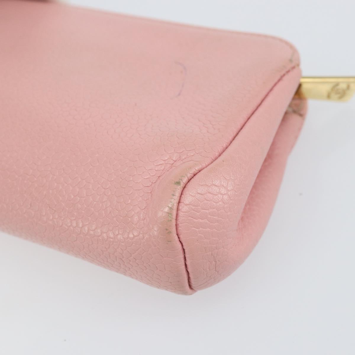 CHANEL COCO Mark Pouch Caviar Skin Pink Gold CC Auth bs31452