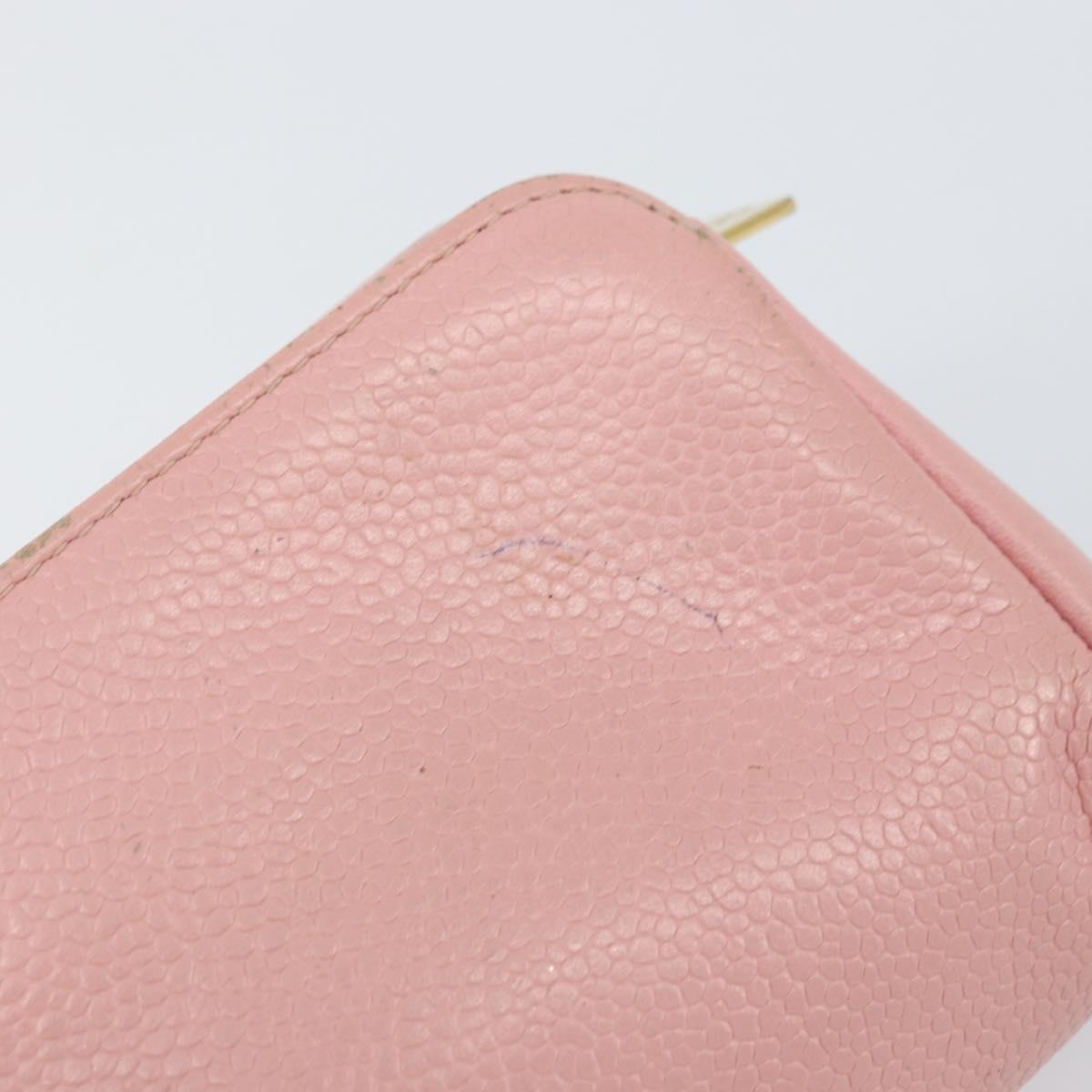 CHANEL COCO Mark Pouch Caviar Skin Pink Gold CC Auth bs31452