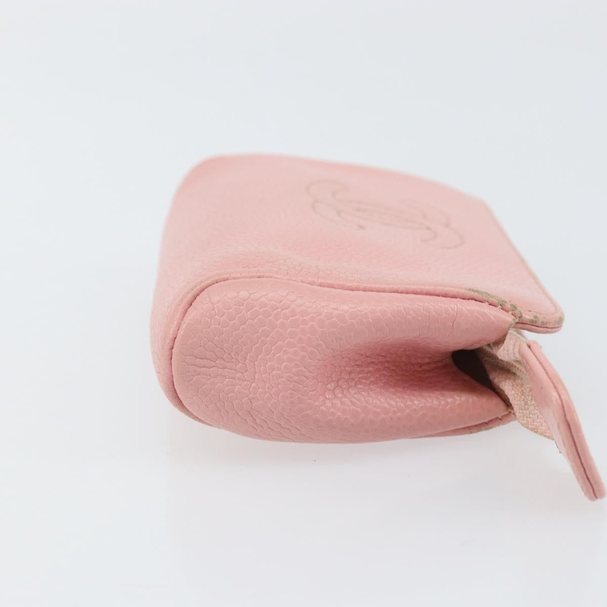 CHANEL COCO Mark Pouch Caviar Skin Pink Gold CC Auth bs31452