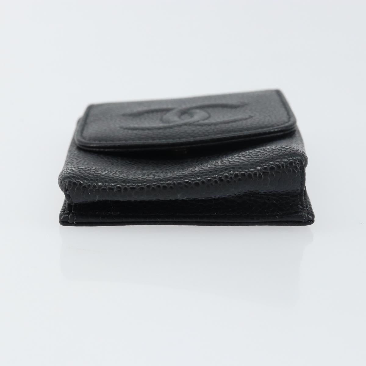 CHANEL Cigarette Case Caviar Skin Black CC Auth bs31453