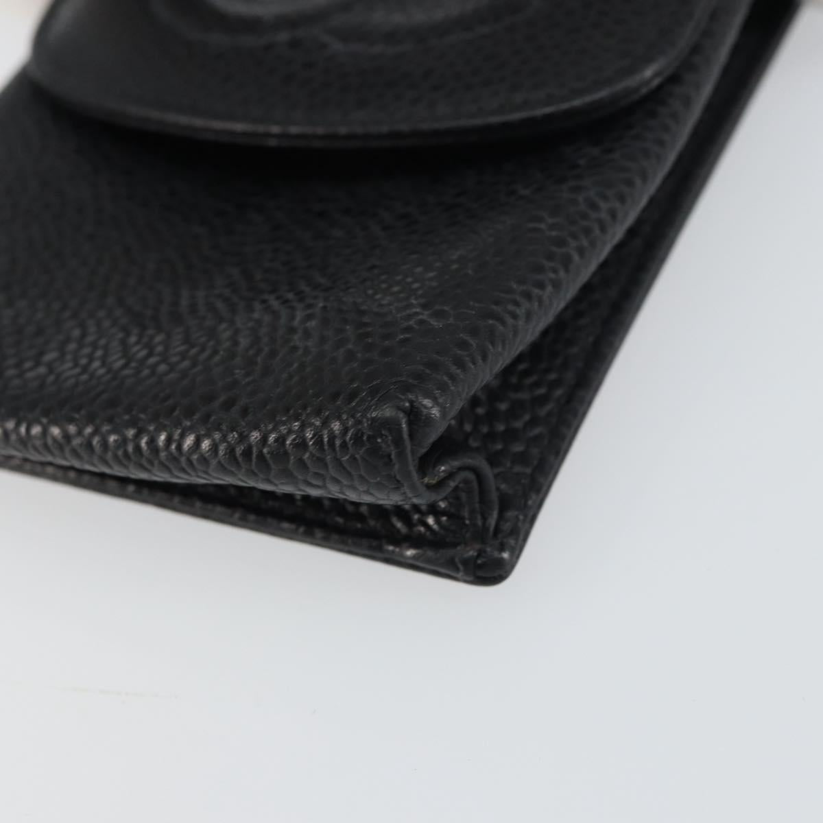 CHANEL Cigarette Case Caviar Skin Black CC Auth bs31453