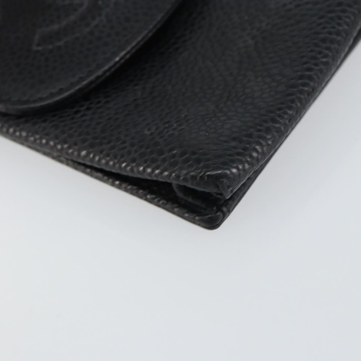 CHANEL Cigarette Case Caviar Skin Black CC Auth bs31453