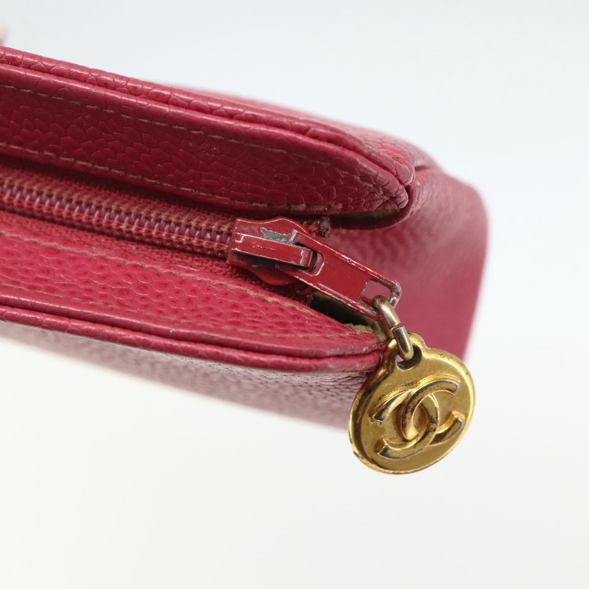 CHANEL Pouch Caviar Skin Pink Gold CC Auth bs31455