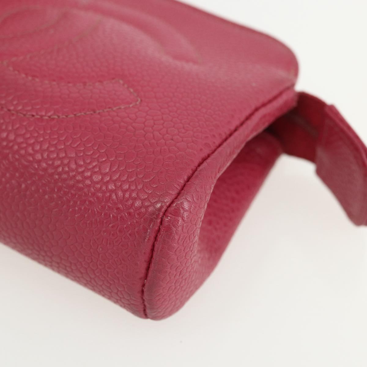 CHANEL Pouch Caviar Skin Pink Gold CC Auth bs31455