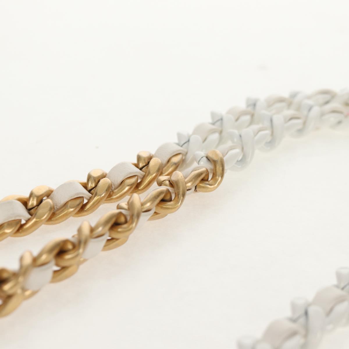 CHANEL Matelasse Chain Shoulder Bag Lamb Skin White Gold CC Auth bs31458SAV