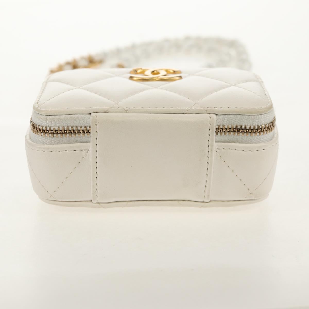 CHANEL Matelasse Chain Shoulder Bag Lamb Skin White Gold CC Auth bs31458SAV