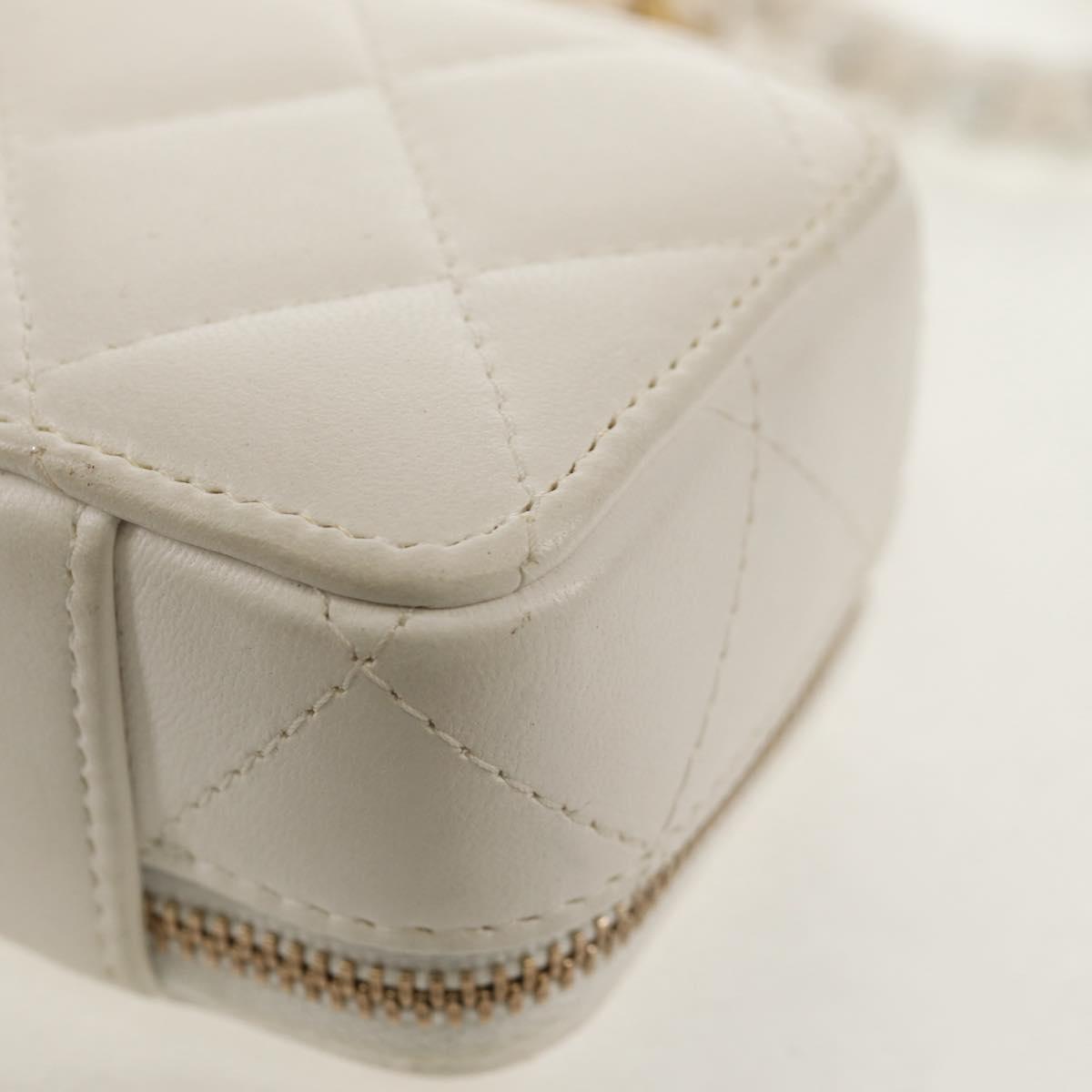 CHANEL Matelasse Chain Shoulder Bag Lamb Skin White Gold CC Auth bs31458SAV