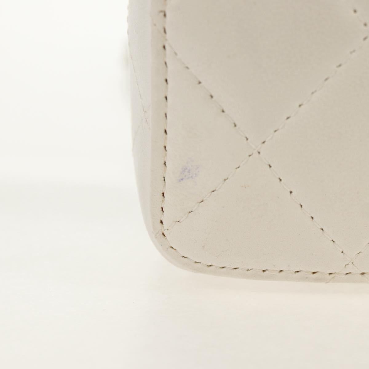 CHANEL Matelasse Chain Shoulder Bag Lamb Skin White Gold CC Auth bs31458SAV