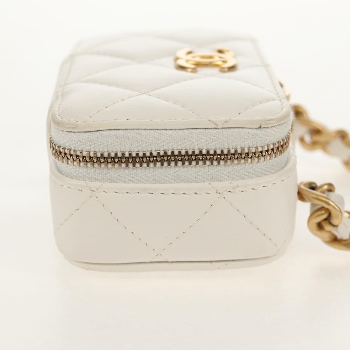 CHANEL Matelasse Chain Shoulder Bag Lamb Skin White Gold CC Auth bs31458SAV