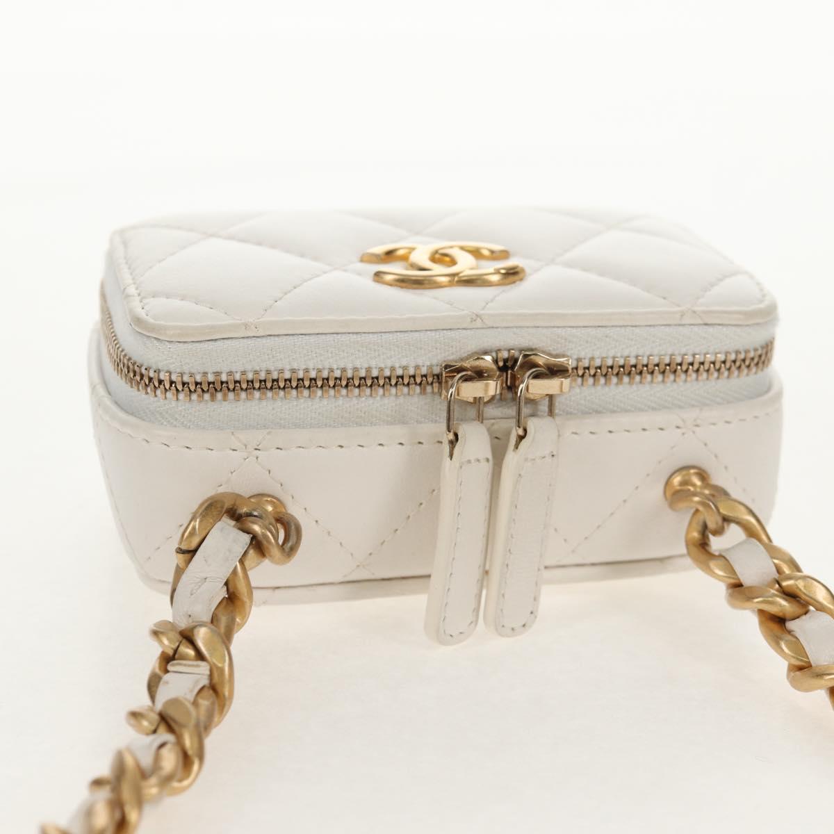 CHANEL Matelasse Chain Shoulder Bag Lamb Skin White Gold CC Auth bs31458SAV