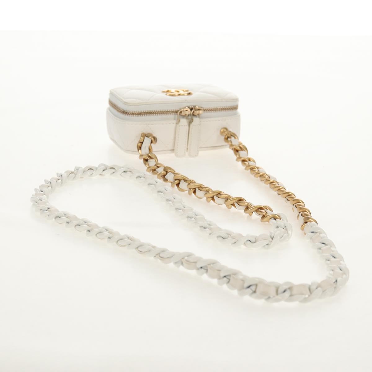 CHANEL Matelasse Chain Shoulder Bag Lamb Skin White Gold CC Auth bs31458SAV