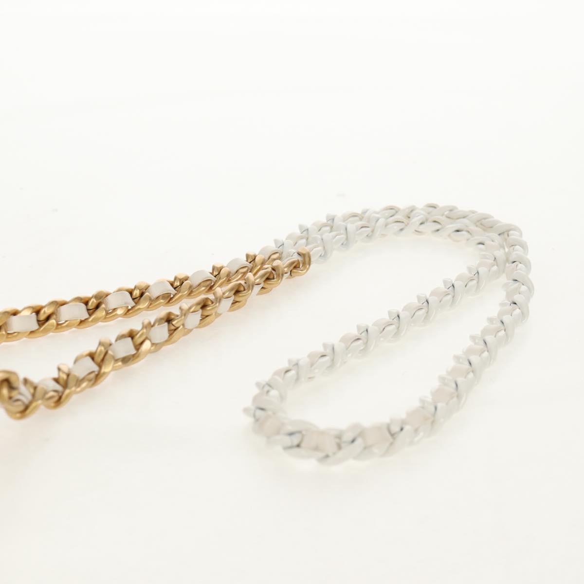 CHANEL Matelasse Chain Shoulder Bag Lamb Skin White Gold CC Auth bs31458SAV