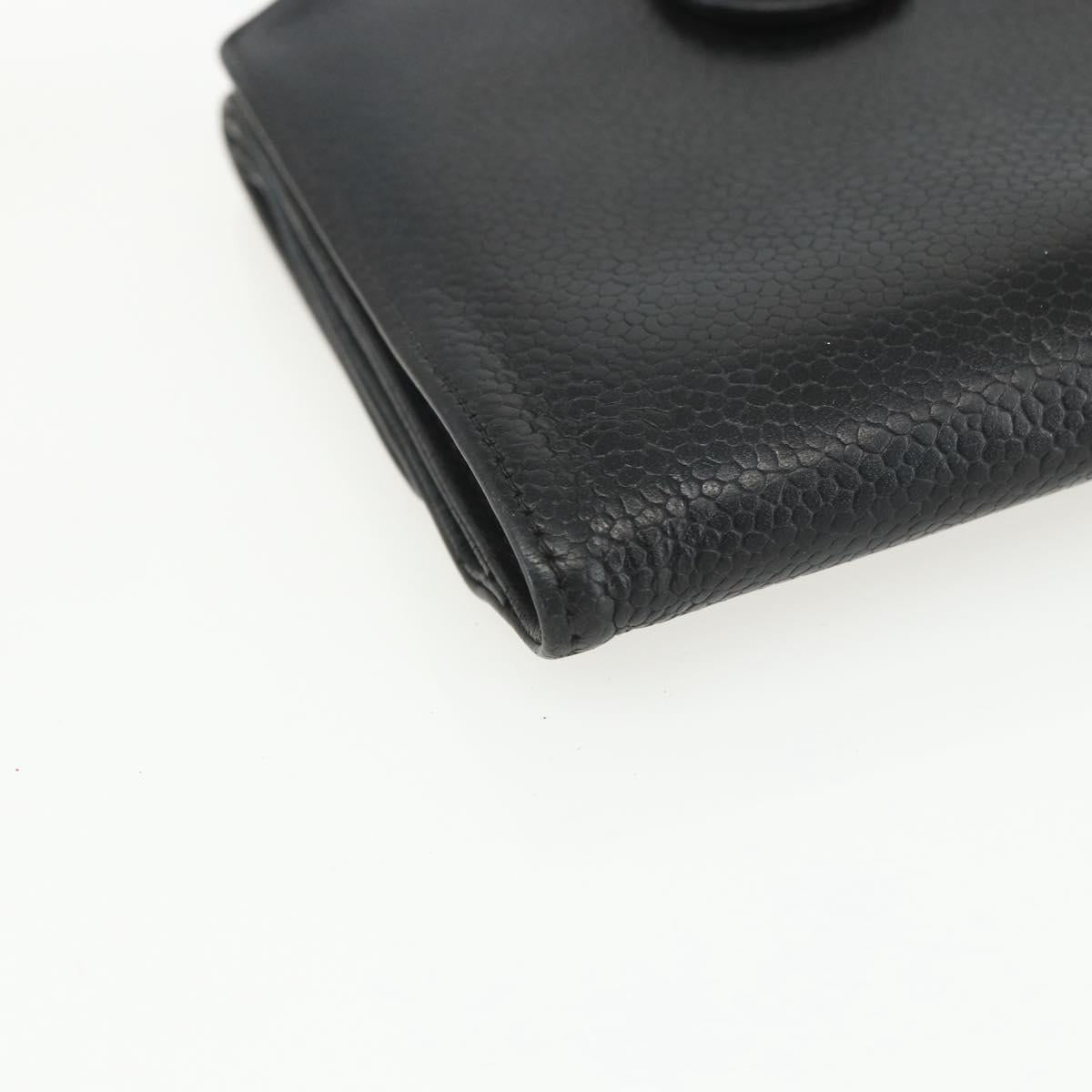 CHANEL Bifold Wallet Caviar Skin Black Gold CC Auth bs31459