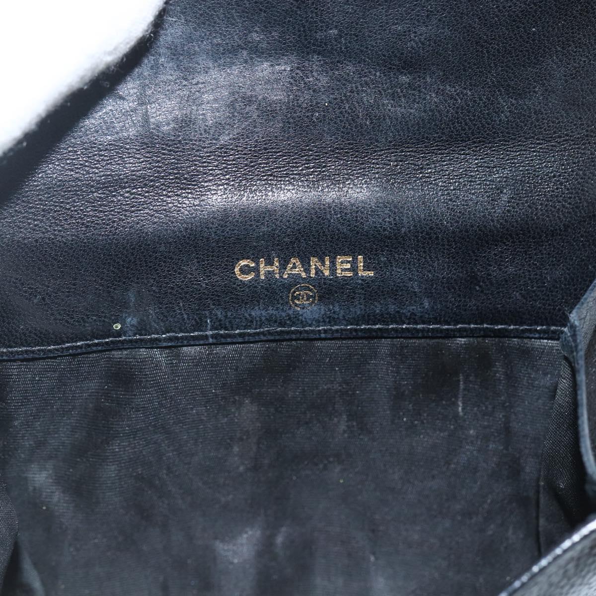 CHANEL Bifold Wallet Caviar Skin Black Gold CC Auth bs31459