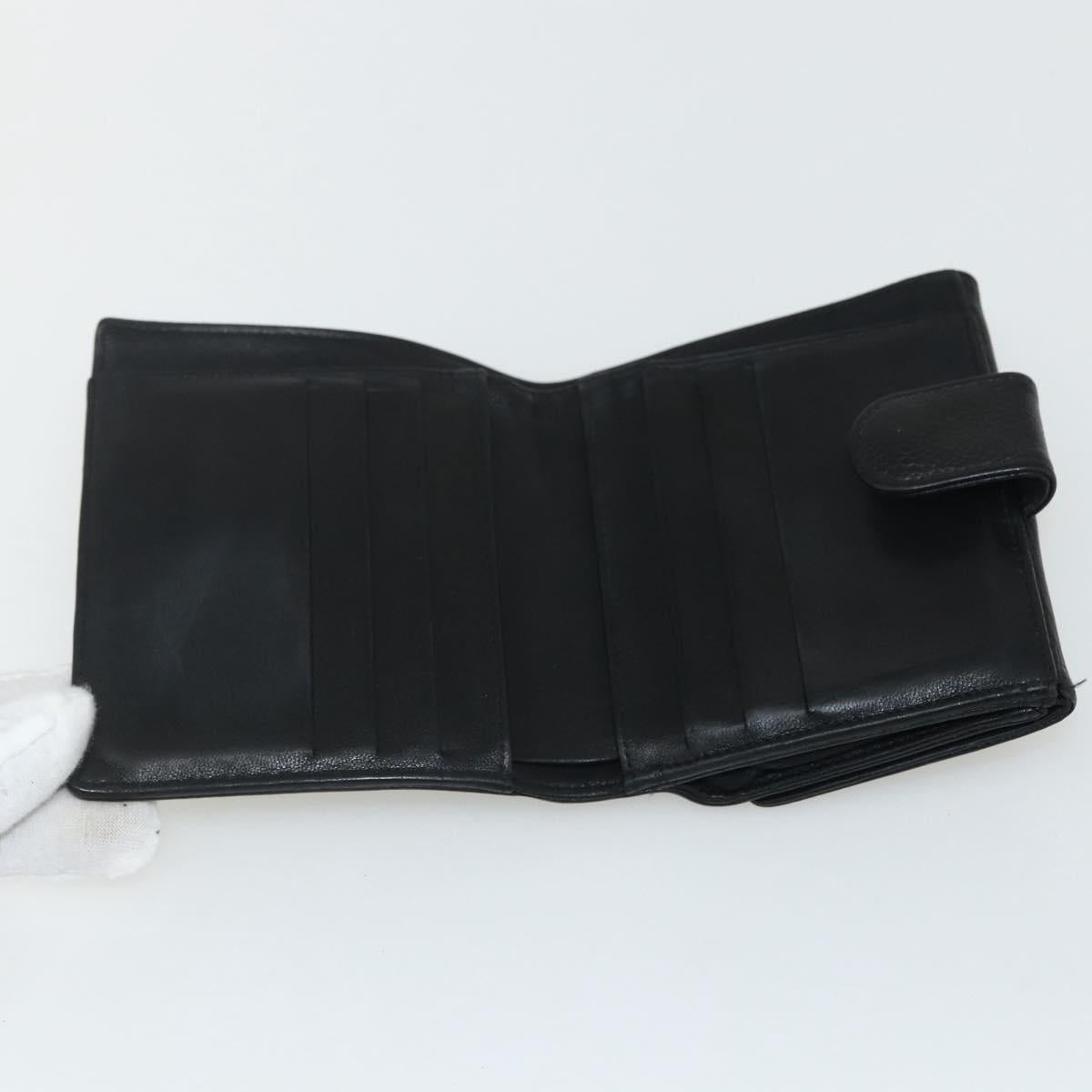 CHANEL Bifold Wallet Caviar Skin Black Gold CC Auth bs31459