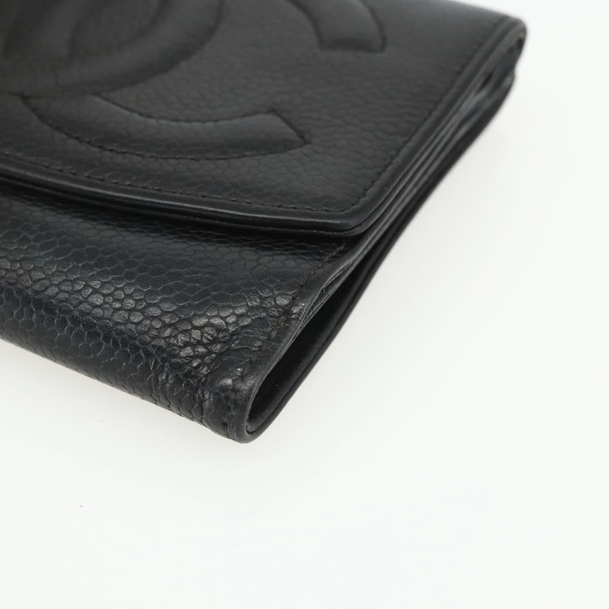 CHANEL Bifold Wallet Caviar Skin Black Gold CC Auth bs31459