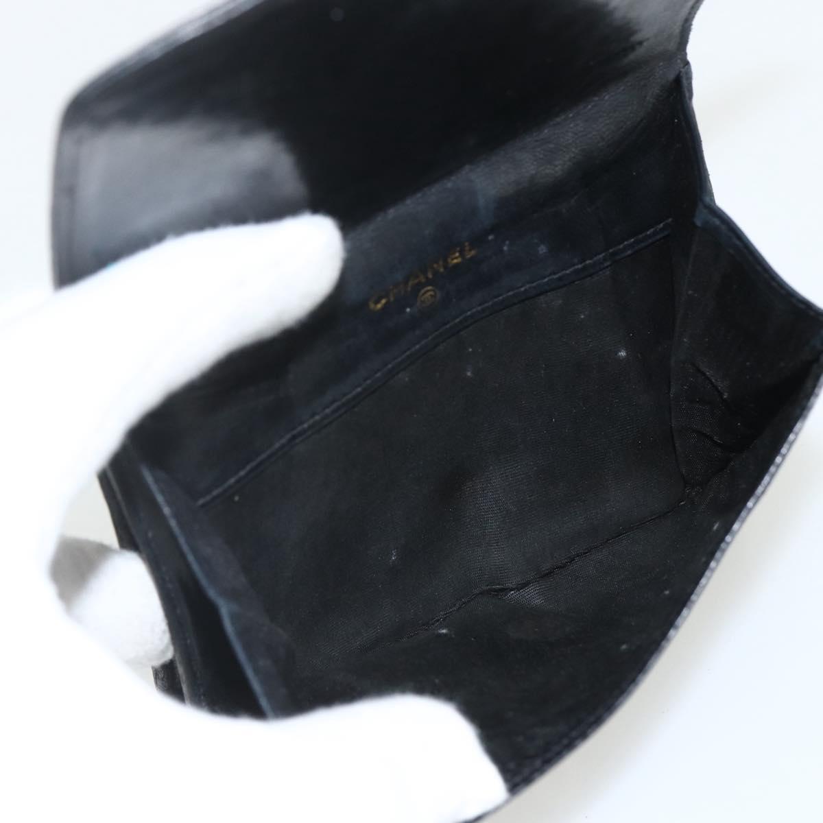 CHANEL Bifold Wallet Caviar Skin Black Gold CC Auth bs31460