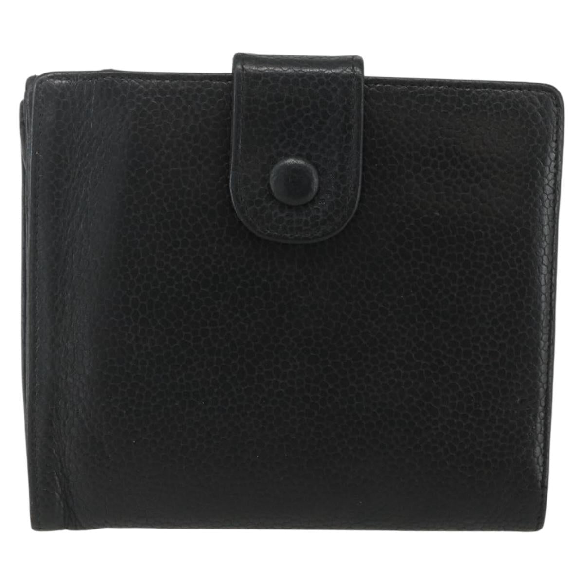 CHANEL Bifold Wallet Caviar Skin Black Gold CC Auth bs31460