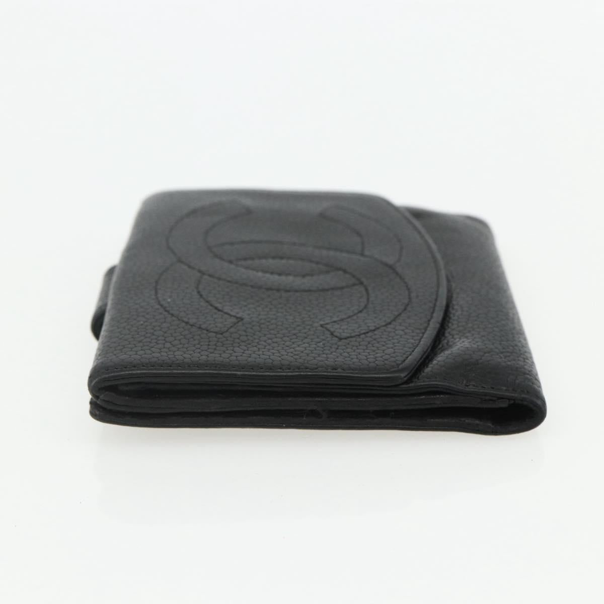 CHANEL Bifold Wallet Caviar Skin Black Gold CC Auth bs31460