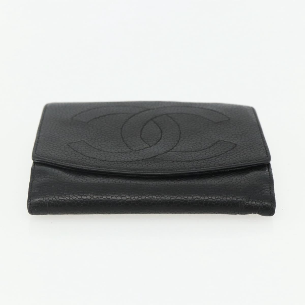 CHANEL Bifold Wallet Caviar Skin Black Gold CC Auth bs31460