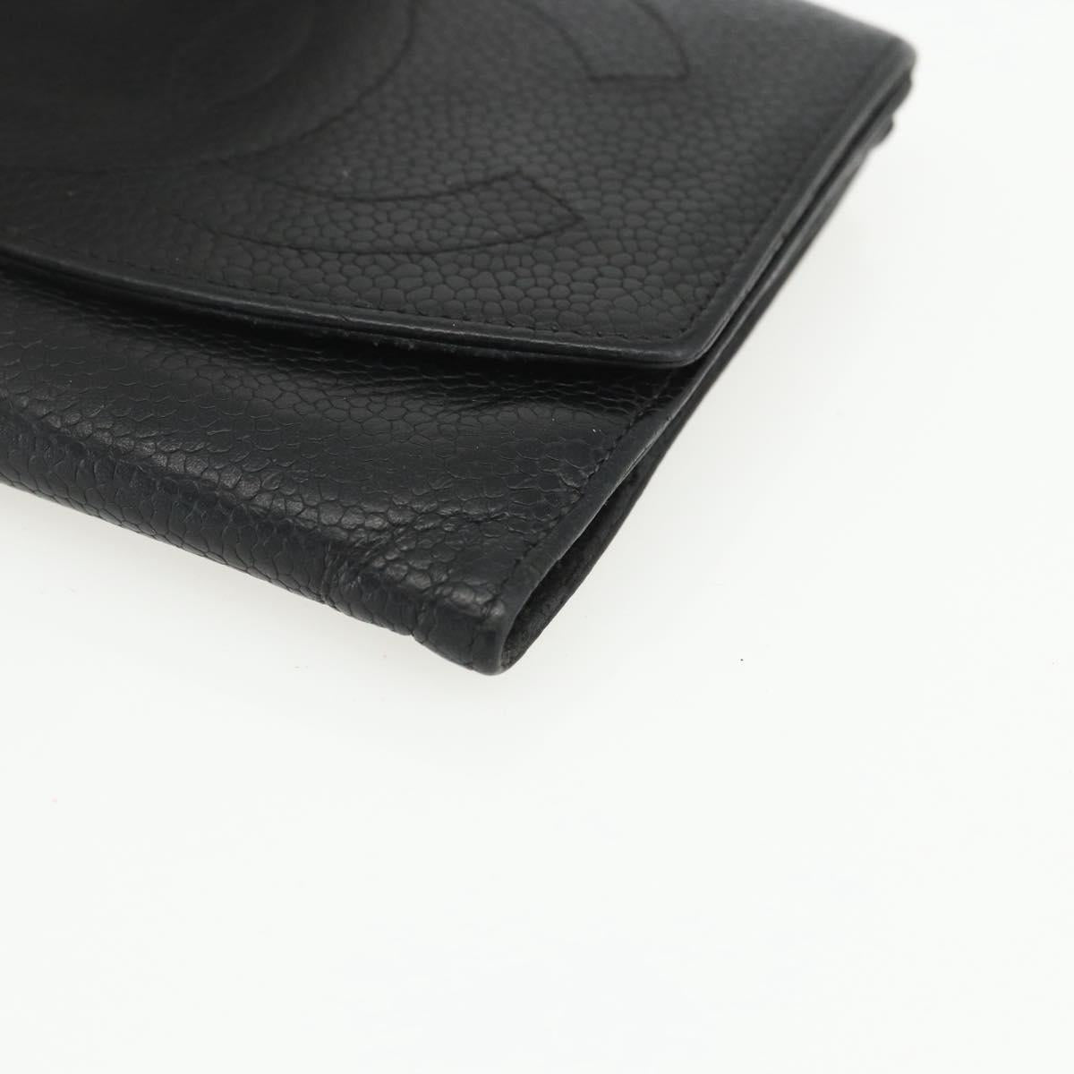 CHANEL Bifold Wallet Caviar Skin Black Gold CC Auth bs31460