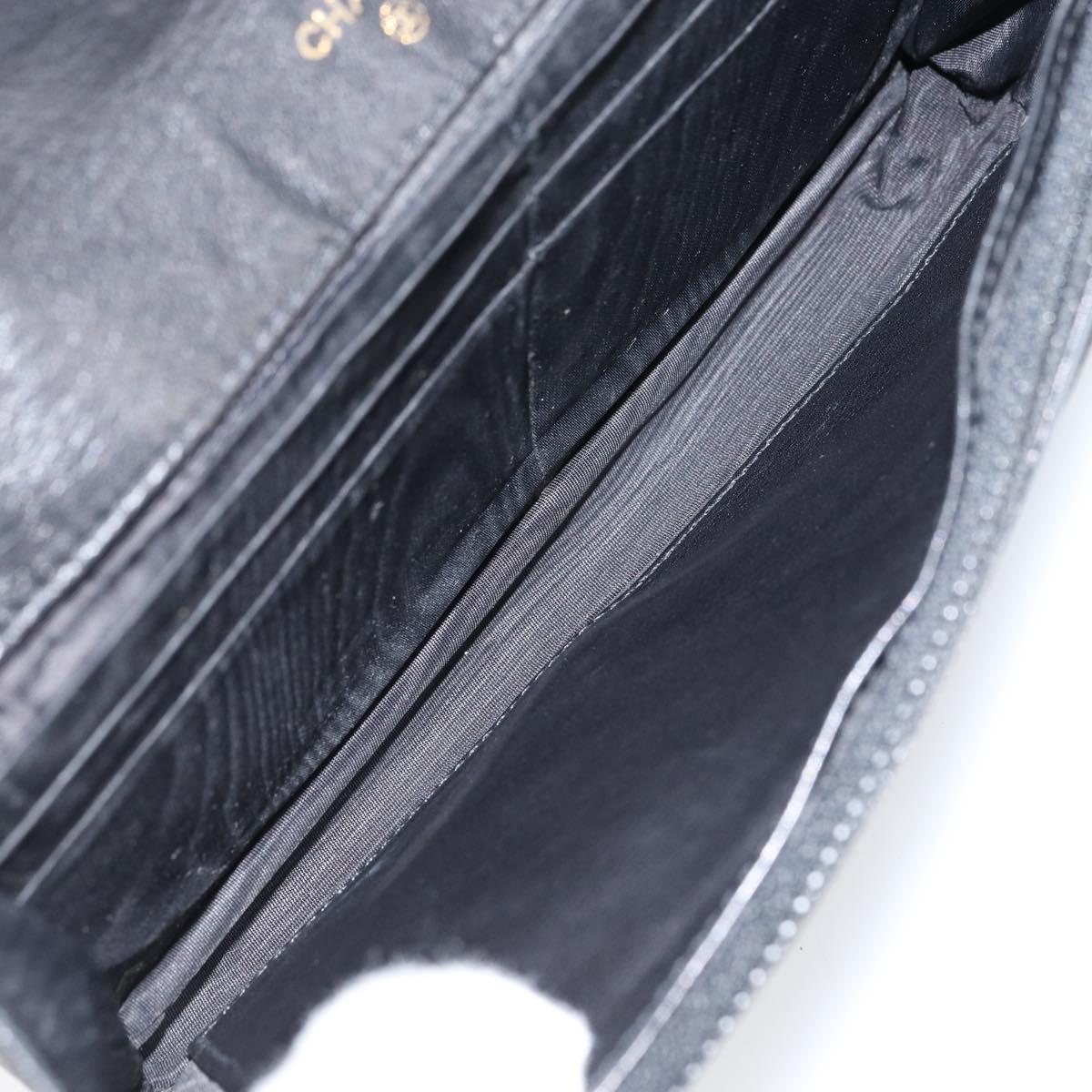 CHANEL COCO Mark Long Wallet Caviar Skin Black Gold CC Auth bs31461