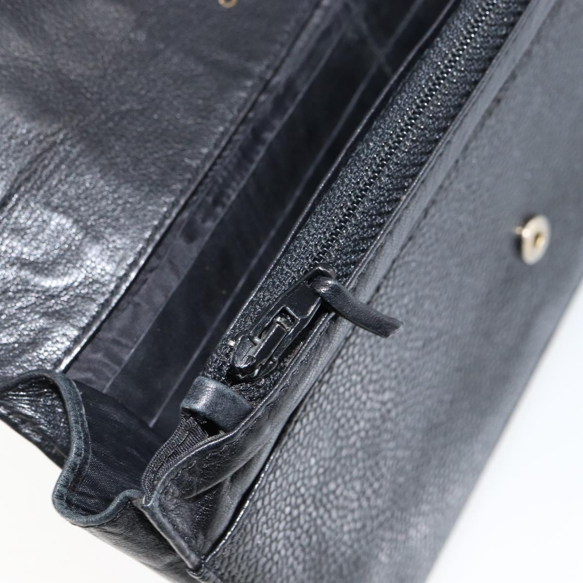 CHANEL COCO Mark Long Wallet Caviar Skin Black Gold CC Auth bs31461