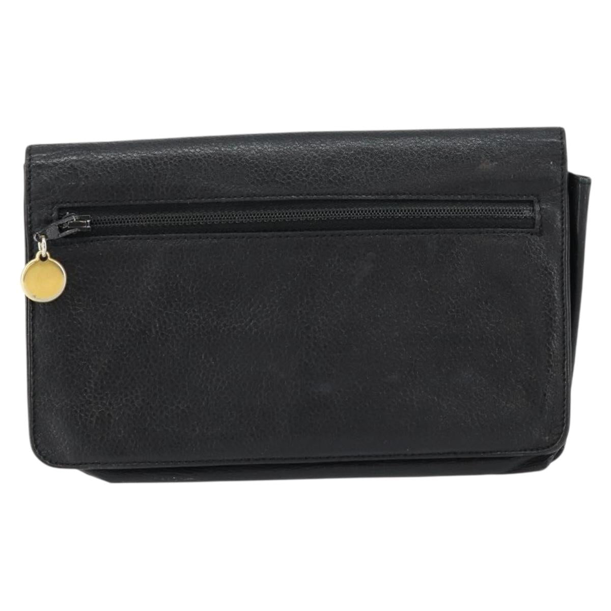 CHANEL COCO Mark Long Wallet Caviar Skin Black Gold CC Auth bs31461