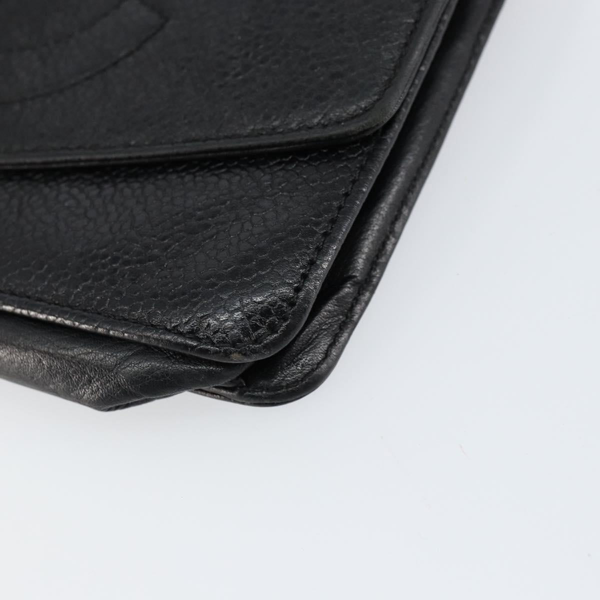 CHANEL COCO Mark Long Wallet Caviar Skin Black Gold CC Auth bs31461