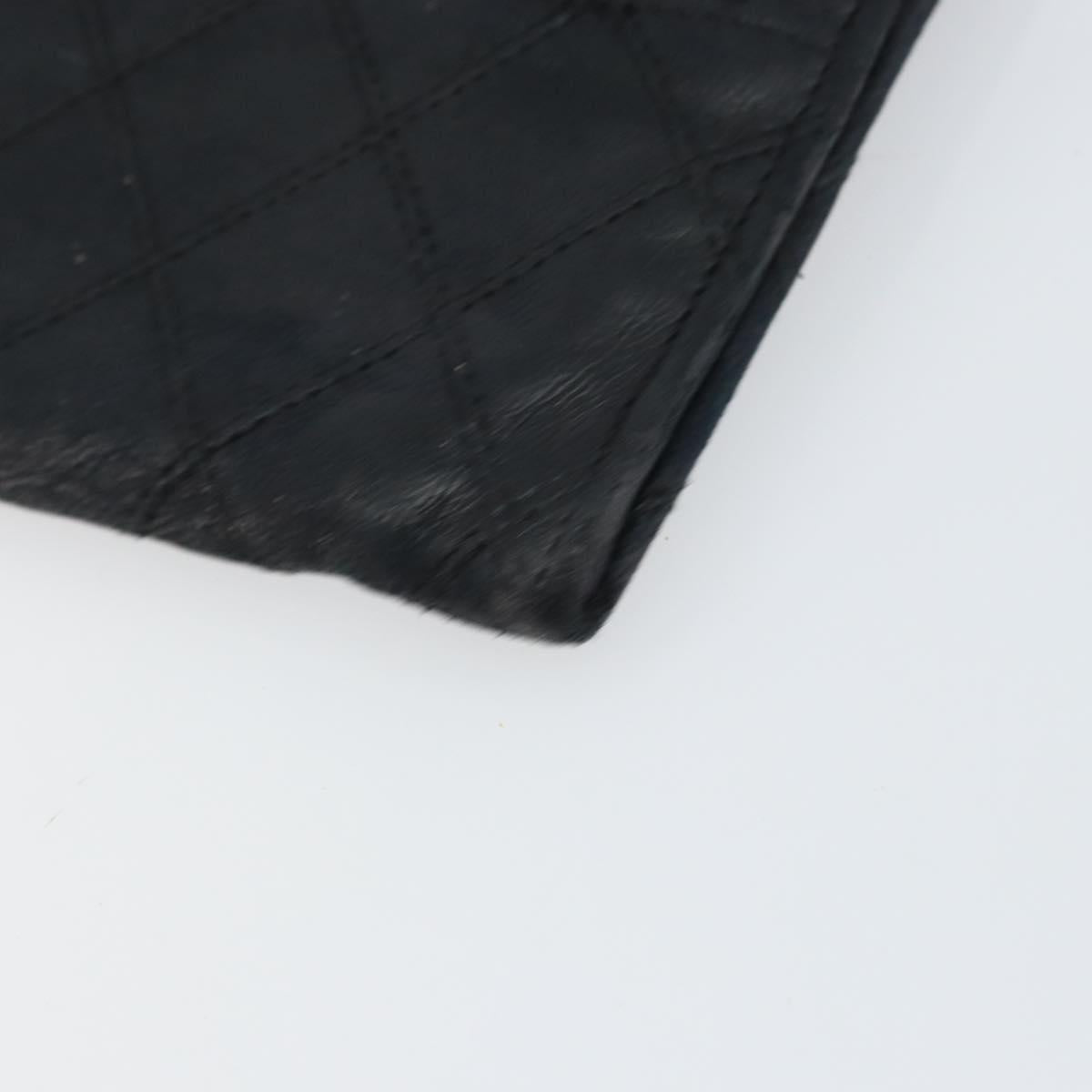 CHANEL Bicolore Long Wallet Lamb Skin Black Silver CC Auth bs31462