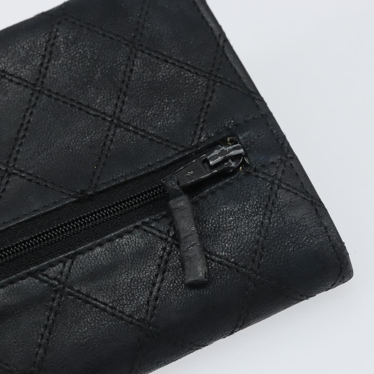 CHANEL Bicolore Long Wallet Lamb Skin Black Silver CC Auth bs31462