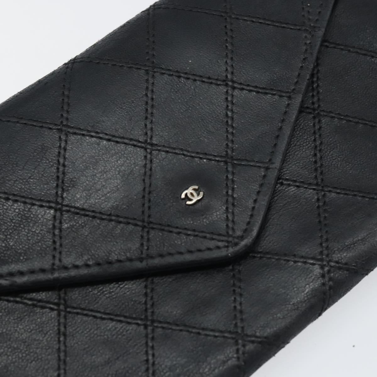 CHANEL Bicolore Long Wallet Lamb Skin Black Silver CC Auth bs31462