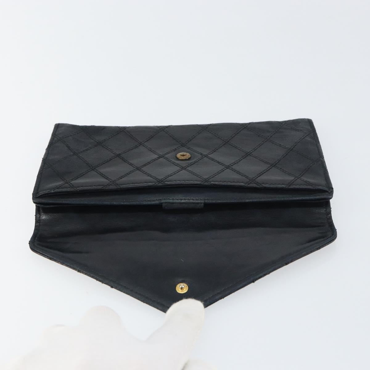 CHANEL Bicolore Long Wallet Lamb Skin Black Silver CC Auth bs31462