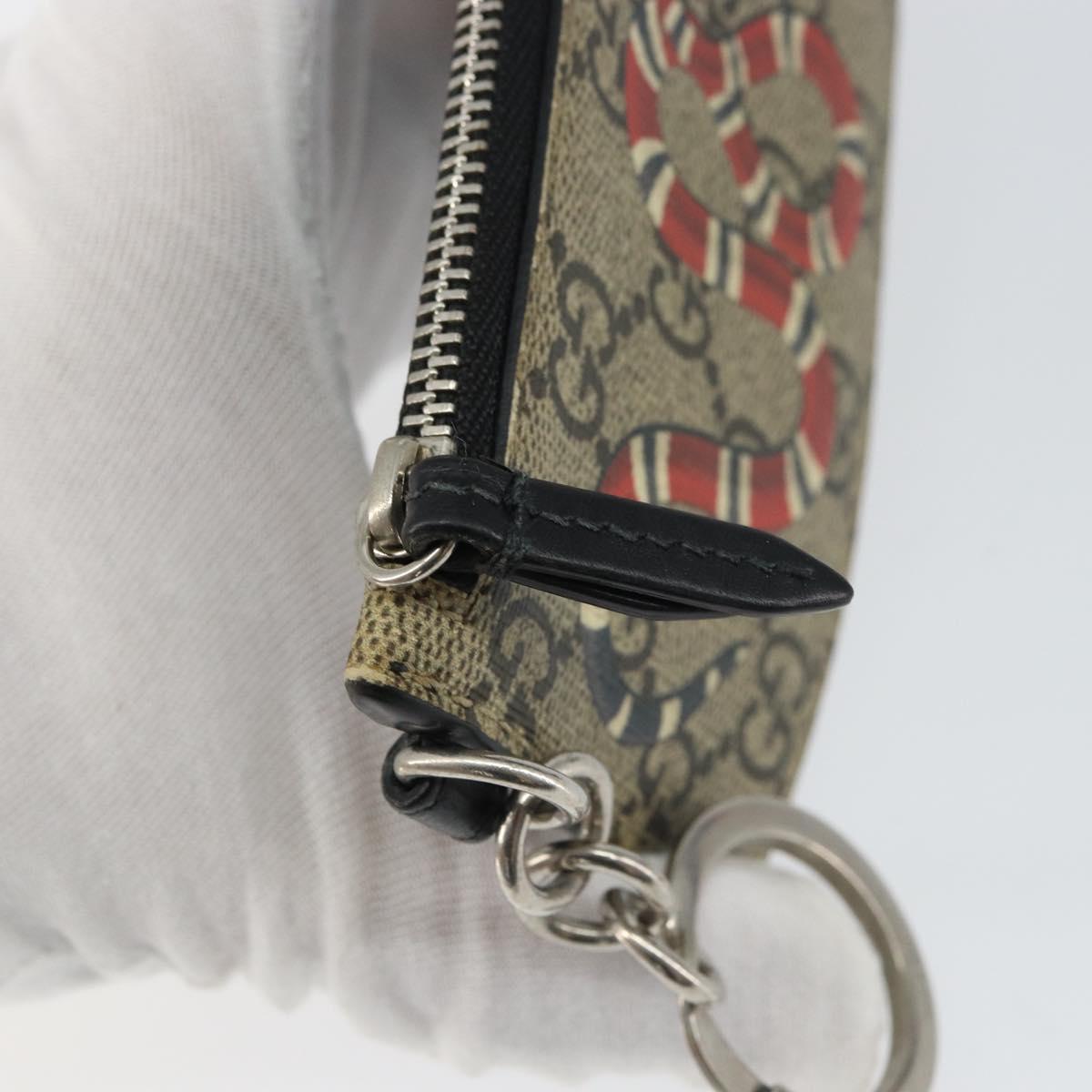 GUCCI GG Supreme Snake Coin Purse PVC Beige Silver Auth bs31464