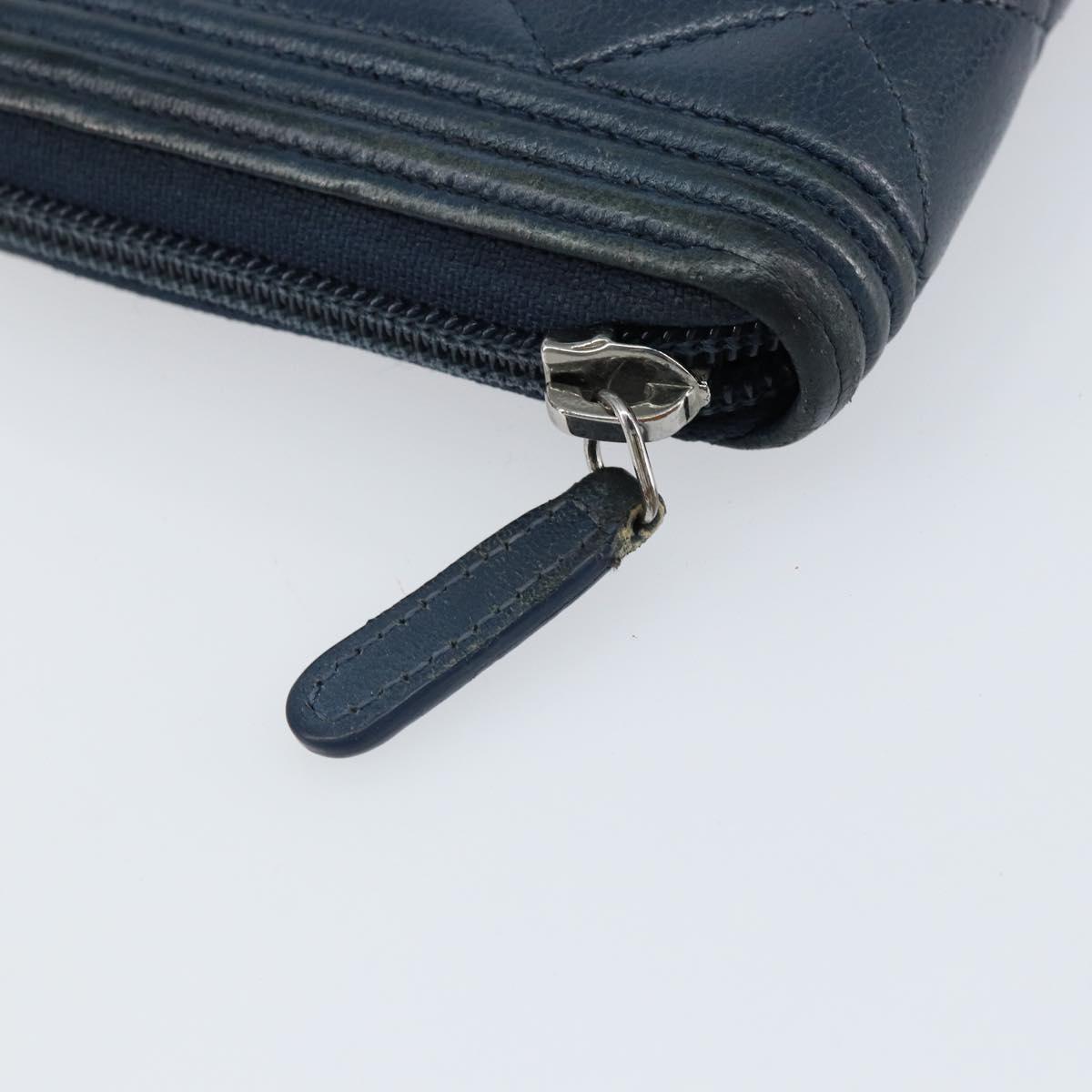 CHANEL Boy Chanel Long Wallet Lamb Skin Navy Silver CC Auth bs31466