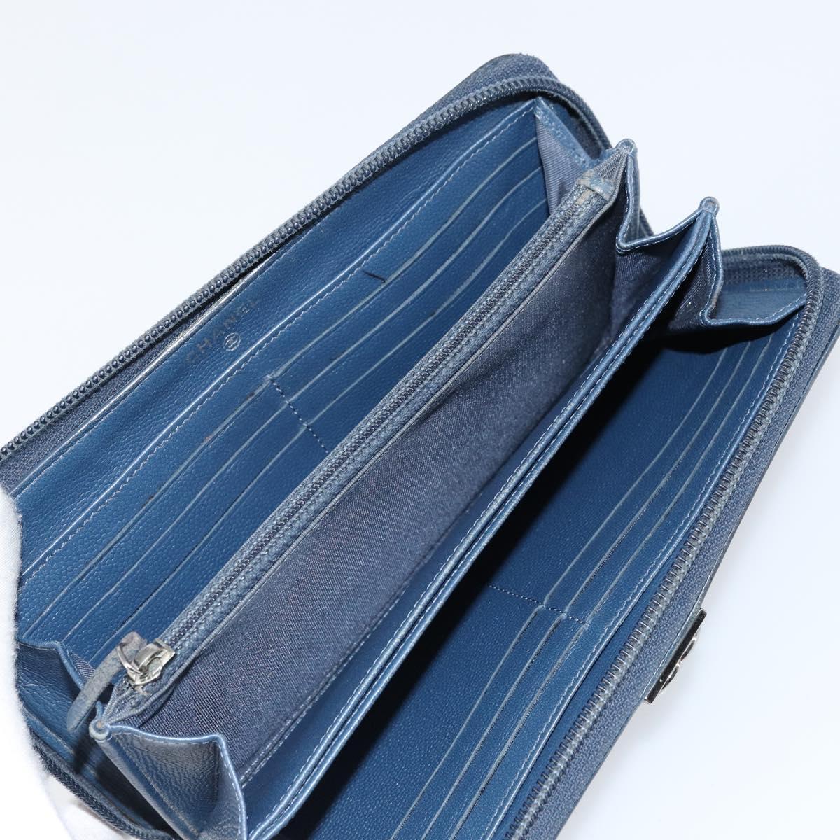 CHANEL Boy Chanel Long Wallet Lamb Skin Navy Silver CC Auth bs31466