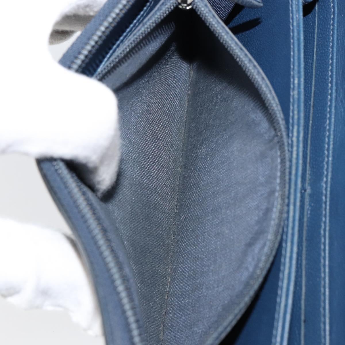 CHANEL Boy Chanel Long Wallet Lamb Skin Navy Silver CC Auth bs31466