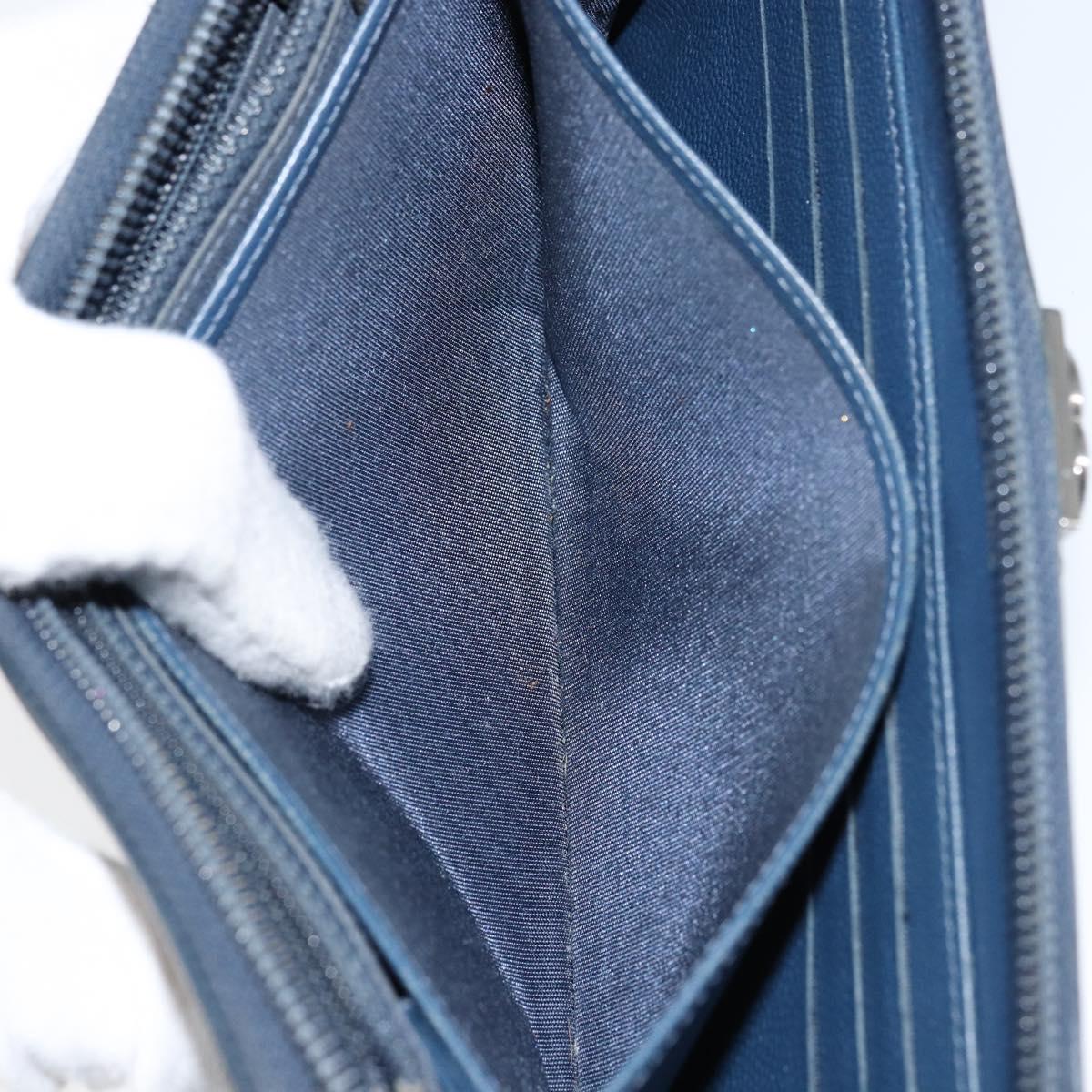 CHANEL Boy Chanel Long Wallet Lamb Skin Navy Silver CC Auth bs31466