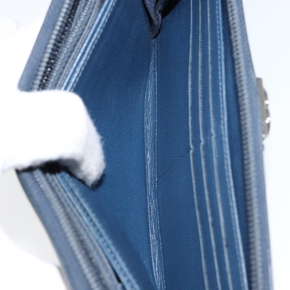 CHANEL Boy Chanel Long Wallet Lamb Skin Navy Silver CC Auth bs31466