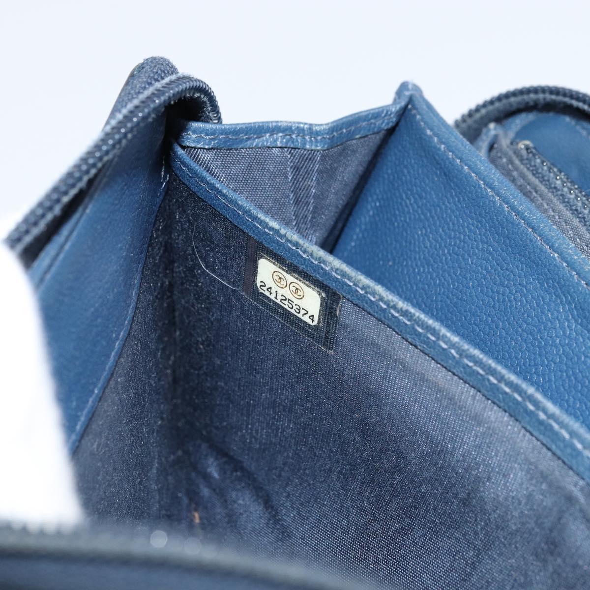 CHANEL Boy Chanel Long Wallet Lamb Skin Navy Silver CC Auth bs31466