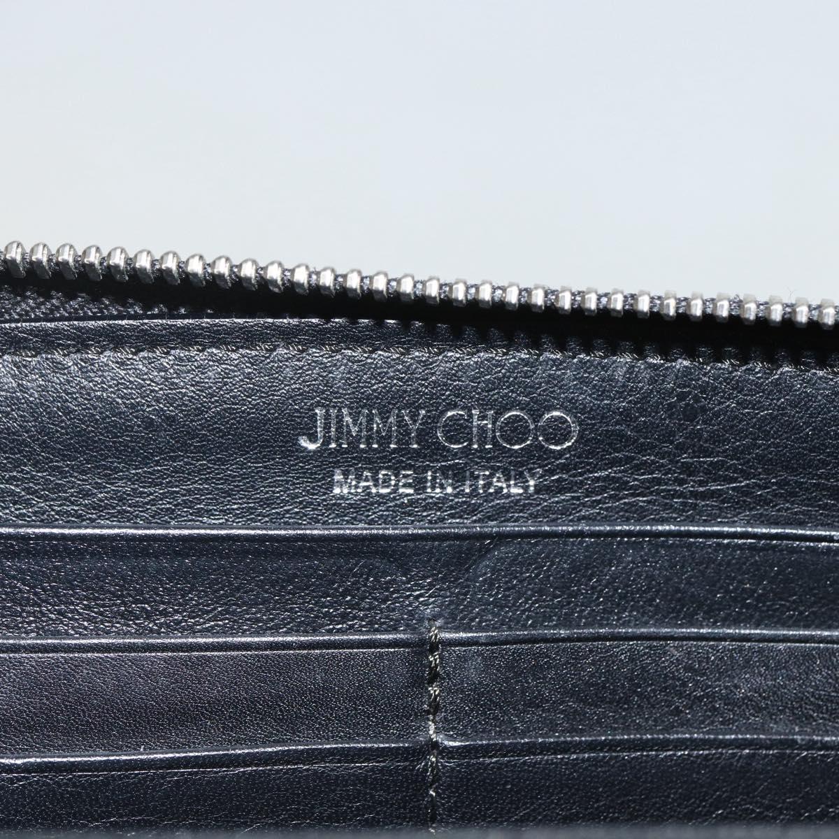 Jimmy Choo Studs Long Wallet Leather Black Silver Auth bs31467