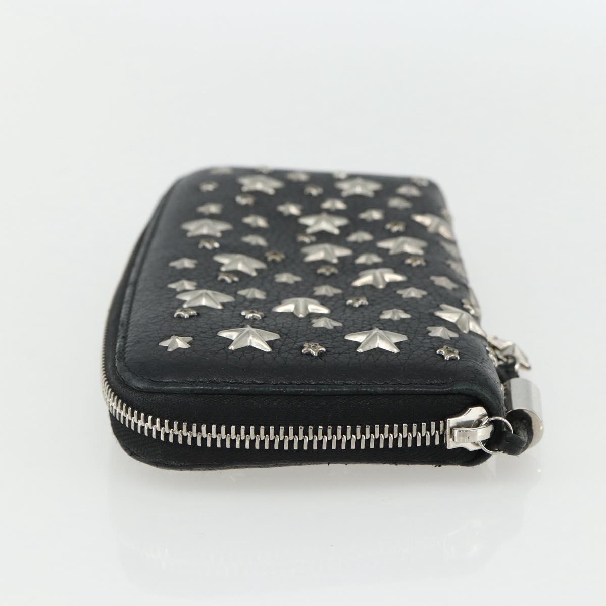 Jimmy Choo Studs Long Wallet Leather Black Silver Auth bs31467