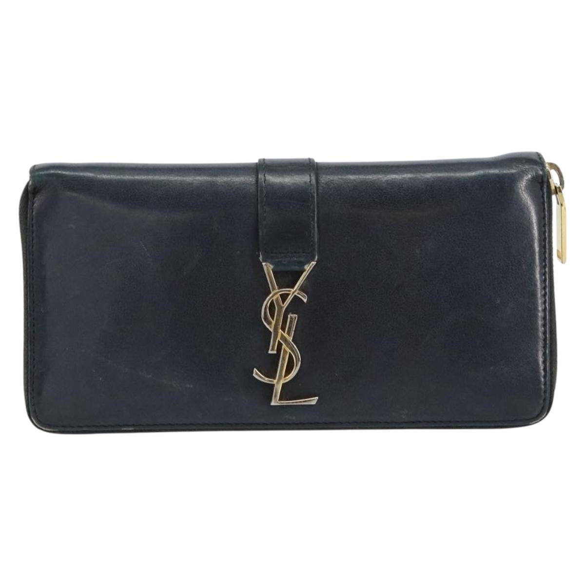 SAINT LAURENT Long Wallet Leather Black Gold Auth bs31468