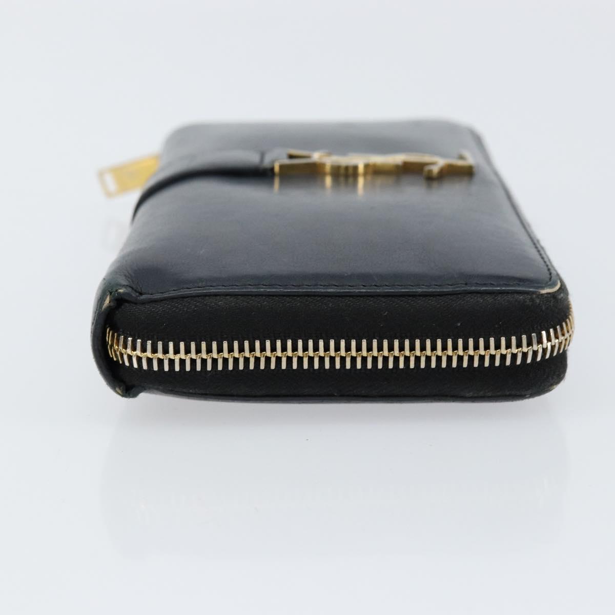SAINT LAURENT Long Wallet Leather Black Gold Auth bs31468