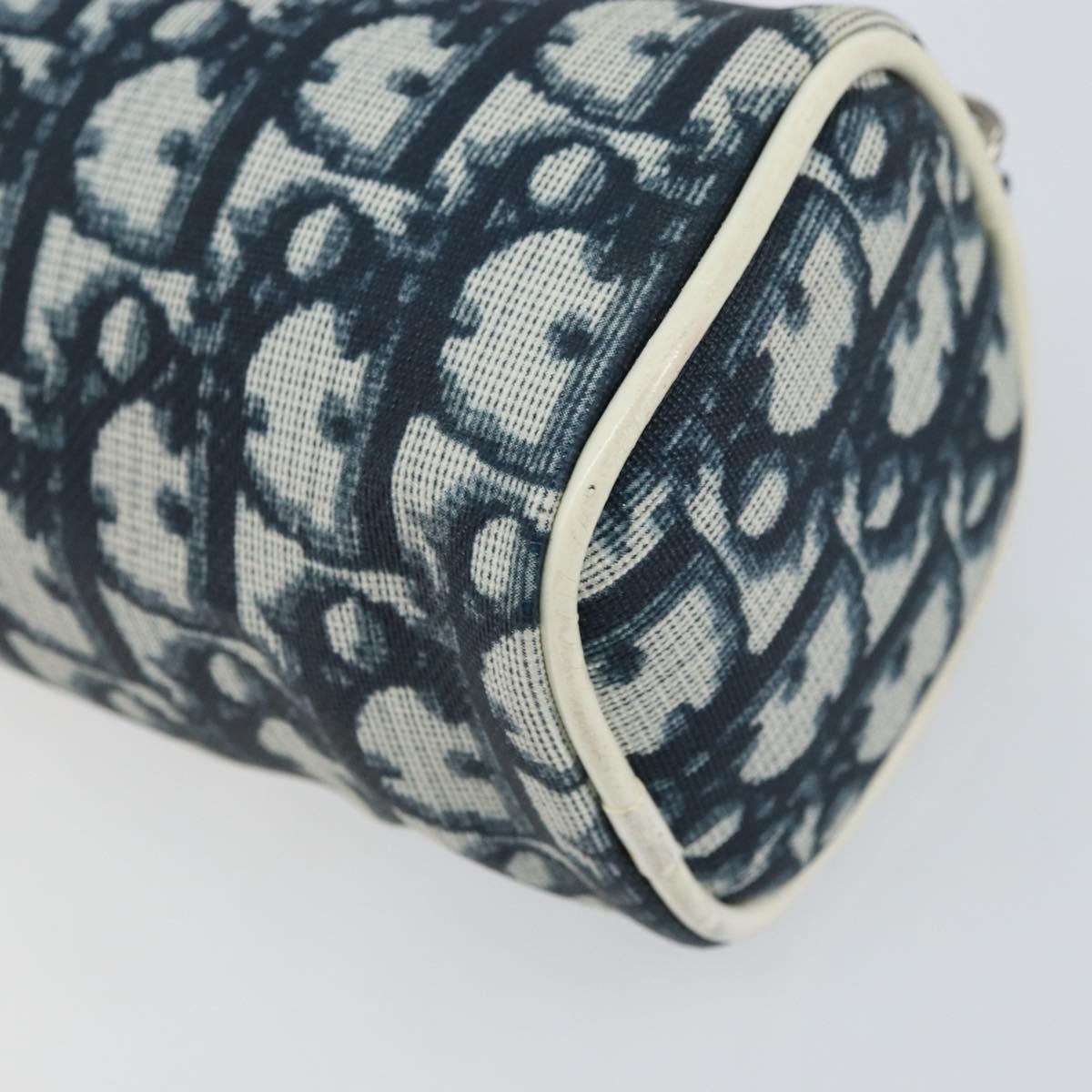 Christian Dior Trotter Canvas Pouch PVC Navy Silver Auth bs31469