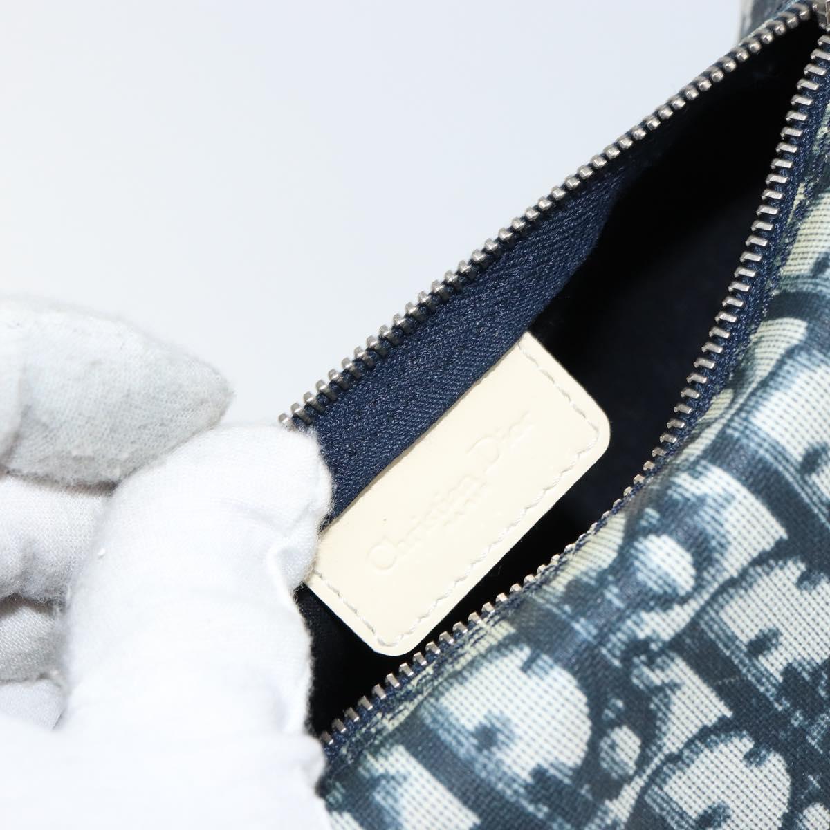 Christian Dior Trotter Canvas Pouch PVC Navy Silver Auth bs31469