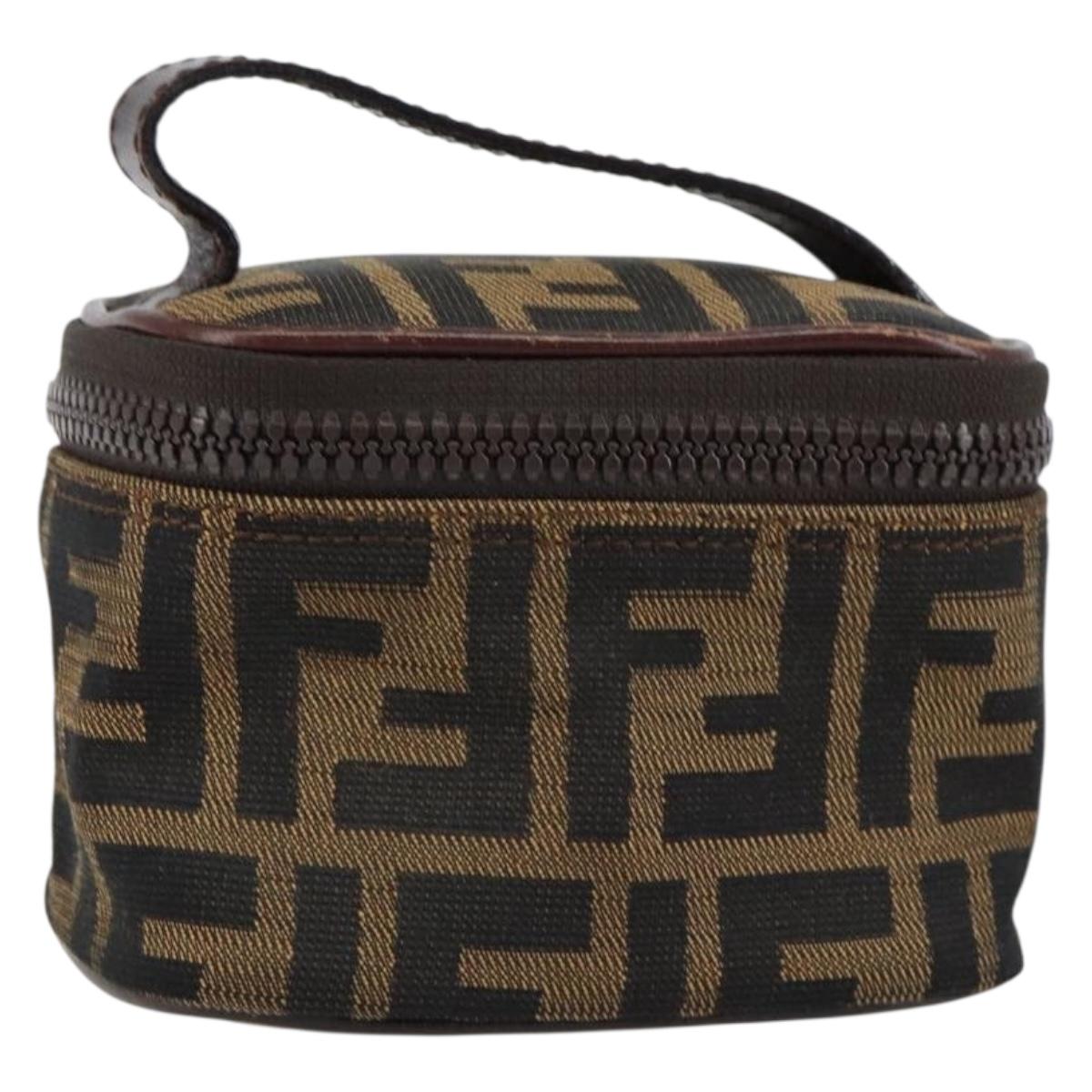 FENDI Zucca Canvas Pouch Pouch Black Brown Auth bs31471